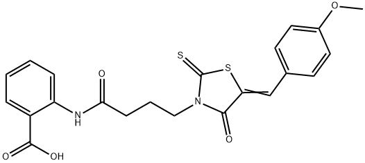 2-({4-[5-(4-methoxybenzylidene)-4-oxo-2-thioxo-1,3-thiazolidin-3-yl]butanoyl}amino)benzoic acid 结构式