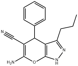 6-amino-4-phenyl-3-propyl-2,4-dihydropyrano[2,3-c]pyrazole-5-carbonitrile 结构式