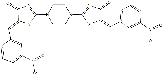 5-{3-nitrobenzylidene}-2-[4-(5-{3-nitrobenzylidene}-4-oxo-4,5-dihydro-1,3-thiazol-2-yl)-1-piperazinyl]-1,3-thiazol-4(5H)-one 结构式