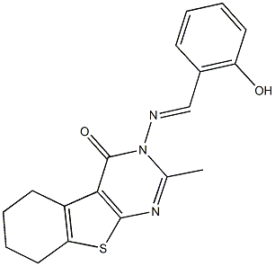 3-[(2-hydroxybenzylidene)amino]-2-methyl-5,6,7,8-tetrahydro[1]benzothieno[2,3-d]pyrimidin-4(3H)-one 结构式
