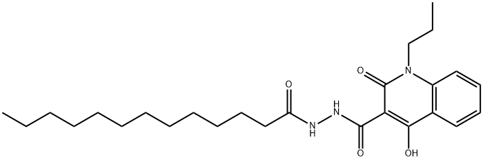 4-hydroxy-2-oxo-1-propyl-N'-tridecanoyl-1,2-dihydroquinoline-3-carbohydrazide 结构式