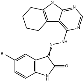 5-bromo-1H-indole-2,3-dione 3-(5,6,7,8-tetrahydro[1]benzothieno[2,3-d]pyrimidin-4-ylhydrazone) 结构式