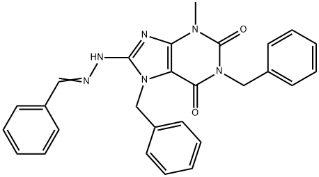 benzaldehyde [3-methyl-2,6-dioxo-1,7-bis(phenylmethyl)-2,3,6,7-tetrahydro-1H-purin-8-yl]hydrazone 结构式