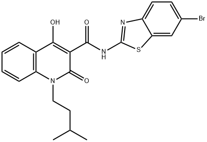 N-(6-bromo-1,3-benzothiazol-2-yl)-4-hydroxy-1-isopentyl-2-oxo-1,2-dihydro-3-quinolinecarboxamide 结构式