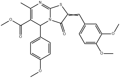 methyl 2-(3,4-dimethoxybenzylidene)-5-(4-methoxyphenyl)-7-methyl-3-oxo-2,3-dihydro-5H-[1,3]thiazolo[3,2-a]pyrimidine-6-carboxylate 结构式