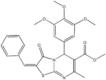 methyl 2-benzylidene-7-methyl-3-oxo-5-(3,4,5-trimethoxyphenyl)-2,3-dihydro-5H-[1,3]thiazolo[3,2-a]pyrimidine-6-carboxylate 结构式