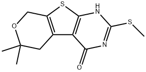 6,6-dimethyl-2-(methylsulfanyl)-3,5,6,8-tetrahydro-4H-pyrano[4',3':4,5]thieno[2,3-d]pyrimidin-4-one 结构式