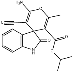 isopropyl 6-amino-5-cyano-1',3'-dihydro-2-methyl-2'-oxospiro[4H-pyran-4,3'-(2'H)-indole]-3-carboxylate 结构式