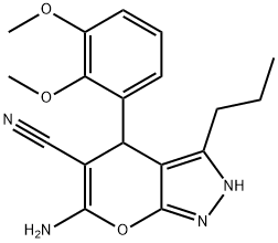 6-amino-4-(2,3-dimethoxyphenyl)-3-propyl-1,4-dihydropyrano[2,3-c]pyrazole-5-carbonitrile 结构式