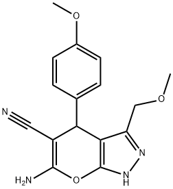 6-amino-3-(methoxymethyl)-4-(4-methoxyphenyl)-1,4-dihydropyrano[2,3-c]pyrazole-5-carbonitrile 结构式