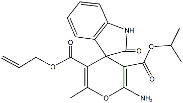 5'-allyl 3'-isopropyl 2'-amino-1,3-dihydro-6'-methyl-2-oxospiro[2H-indole-3,4'-(4'H)-pyran]-3',5'-dicarboxylate 结构式