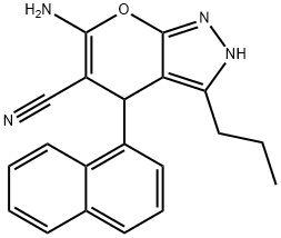 6-amino-4-(1-naphthyl)-3-propyl-1,4-dihydropyrano[2,3-c]pyrazole-5-carbonitrile 结构式