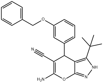 6-amino-4-[3-(benzyloxy)phenyl]-3-tert-butyl-1,4-dihydropyrano[2,3-c]pyrazole-5-carbonitrile 结构式