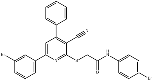 N-(4-bromophenyl)-2-{[6-(3-bromophenyl)-3-cyano-4-phenyl-2-pyridinyl]sulfanyl}acetamide 结构式