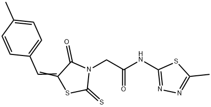 2-[5-(4-methylbenzylidene)-4-oxo-2-thioxo-1,3-thiazolidin-3-yl]-N-(5-methyl-1,3,4-thiadiazol-2-yl)acetamide 结构式