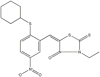 5-{2-(cyclohexylsulfanyl)-5-nitrobenzylidene}-3-ethyl-2-thioxo-1,3-thiazolidin-4-one 结构式
