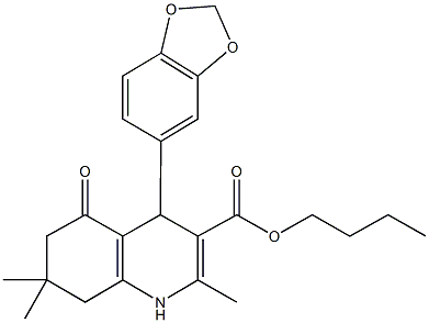 butyl 4-(1,3-benzodioxol-5-yl)-2,7,7-trimethyl-5-oxo-1,4,5,6,7,8-hexahydroquinoline-3-carboxylate 结构式