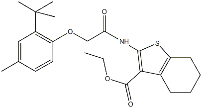 ethyl 2-{[(2-tert-butyl-4-methylphenoxy)acetyl]amino}-4,5,6,7-tetrahydro-1-benzothiophene-3-carboxylate 结构式