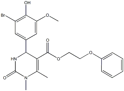 2-phenoxyethyl 4-(3-bromo-4-hydroxy-5-methoxyphenyl)-1,6-dimethyl-2-oxo-1,2,3,4-tetrahydro-5-pyrimidinecarboxylate 结构式