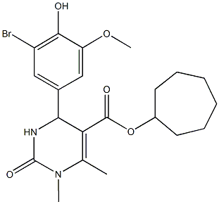 cycloheptyl 4-(3-bromo-4-hydroxy-5-methoxyphenyl)-1,6-dimethyl-2-oxo-1,2,3,4-tetrahydropyrimidine-5-carboxylate 结构式