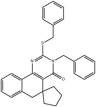 3-benzyl-2-(benzylsulfanyl)-5,6-dihydrospiro(benzo[h]quinazoline-5,1'-cyclopentane)-4(3H)-one 结构式