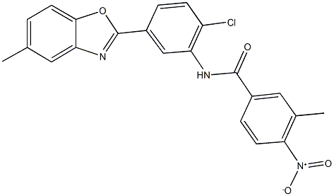 N-[2-chloro-5-(5-methyl-1,3-benzoxazol-2-yl)phenyl]-4-nitro-3-methylbenzamide 结构式