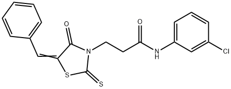 3-(5-benzylidene-4-oxo-2-thioxo-1,3-thiazolidin-3-yl)-N-(3-chlorophenyl)propanamide 结构式