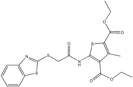 diethyl 5-{[(1,3-benzothiazol-2-ylsulfanyl)acetyl]amino}-3-methyl-2,4-thiophenedicarboxylate 结构式