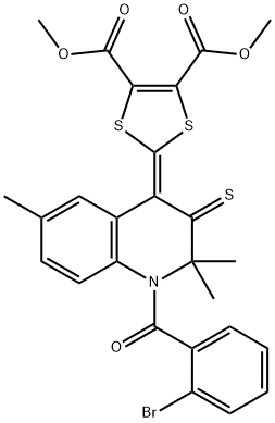 dimethyl 2-(1-(2-bromobenzoyl)-2,2,6-trimethyl-3-thioxo-2,3-dihydro-4(1H)-quinolinylidene)-1,3-dithiole-4,5-dicarboxylate 结构式