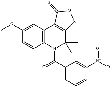 5-{3-nitrobenzoyl}-8-methoxy-4,4-dimethyl-4,5-dihydro-1H-[1,2]dithiolo[3,4-c]quinoline-1-thione 结构式