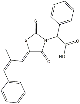 [5-(2-methyl-3-phenyl-2-propenylidene)-4-oxo-2-thioxo-1,3-thiazolidin-3-yl](phenyl)acetic acid 结构式