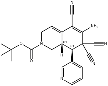 tert-butyl 6-amino-5,7,7-tricyano-8-(3-pyridinyl)-3,7,8,8a-tetrahydro-2(1H)-isoquinolinecarboxylate 结构式