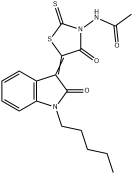 N-[4-oxo-5-(2-oxo-1-pentyl-1,2-dihydro-3H-indol-3-ylidene)-2-thioxo-1,3-thiazolidin-3-yl]acetamide 结构式