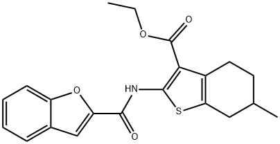 ethyl 2-[(1-benzofuran-2-ylcarbonyl)amino]-6-methyl-4,5,6,7-tetrahydro-1-benzothiophene-3-carboxylate 结构式