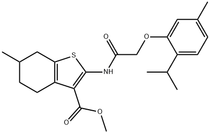 methyl 2-{[(2-isopropyl-5-methylphenoxy)acetyl]amino}-6-methyl-4,5,6,7-tetrahydro-1-benzothiophene-3-carboxylate 结构式