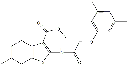 methyl 2-{[(3,5-dimethylphenoxy)acetyl]amino}-6-methyl-4,5,6,7-tetrahydro-1-benzothiophene-3-carboxylate 结构式