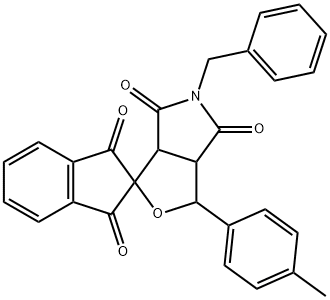 5-benzyl-1-(4-methylphenyl)-3a,6a-dihydrospiro[1H-furo[3,4-c]pyrrole-3,2'-(1'H)-indene]-1',3',4,6(2'H,3H,5H)-tetrone 结构式