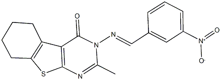 3-({3-nitrobenzylidene}amino)-2-methyl-5,6,7,8-tetrahydro[1]benzothieno[2,3-d]pyrimidin-4(3H)-one 结构式