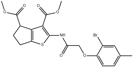 dimethyl 2-{[(2-bromo-4-methylphenoxy)acetyl]amino}-5,6-dihydro-4H-cyclopenta[b]thiophene-3,4-dicarboxylate 结构式