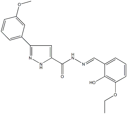 N'-(3-ethoxy-2-hydroxybenzylidene)-3-(3-methoxyphenyl)-1H-pyrazole-5-carbohydrazide 结构式