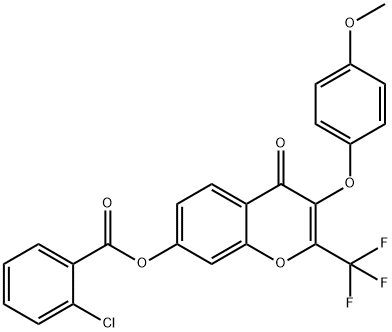 3-(4-methoxyphenoxy)-4-oxo-2-(trifluoromethyl)-4H-chromen-7-yl 2-chlorobenzoate 结构式
