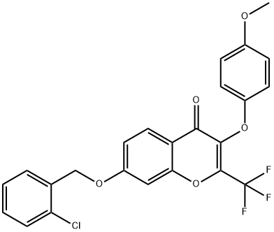 7-[(2-chlorobenzyl)oxy]-3-(4-methoxyphenoxy)-2-(trifluoromethyl)-4H-chromen-4-one 结构式