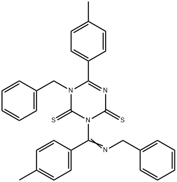 1-benzyl-3-[(benzylimino)(4-methylphenyl)methyl]-6-(4-methylphenyl)-1,3,5-triazine-2,4(1H,3H)-dithione 结构式