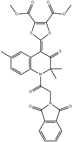 dimethyl 2-(1-[(1,3-dioxo-1,3-dihydro-2H-isoindol-2-yl)acetyl]-2,2,6-trimethyl-3-thioxo-2,3-dihydro-4(1H)-quinolinylidene)-1,3-dithiole-4,5-dicarboxylate 结构式