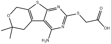 [(4-amino-6,6-dimethyl-5,8-dihydro-6H-pyrano[4',3':4,5]thieno[2,3-d]pyrimidin-2-yl)sulfanyl]acetic acid 结构式