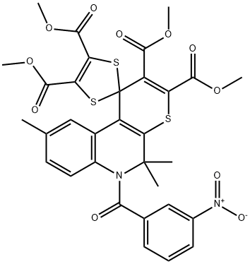 tetramethyl 5',5',9'-trimethyl-6'-(3-nitrobenzoyl)-5',6'-dihydrospiro[1,3-dithiole-2,1'-(1'H)-thiopyrano[2,3-c]quinoline]-2',3',4,5-tetracarboxylate 结构式