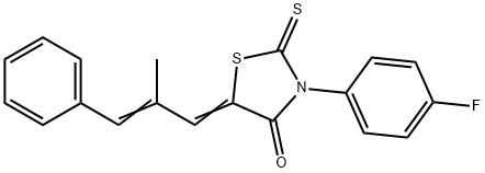 3-(4-fluorophenyl)-5-(2-methyl-3-phenyl-2-propenylidene)-2-thioxo-1,3-thiazolidin-4-one 结构式