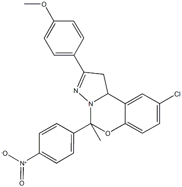 9-chloro-5-{4-nitrophenyl}-2-(4-methoxyphenyl)-5-methyl-1,10b-dihydropyrazolo[1,5-c][1,3]benzoxazine 结构式