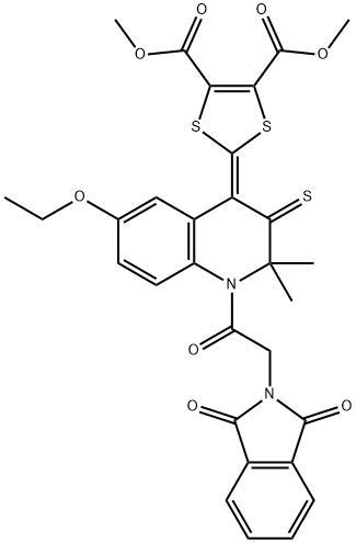 dimethyl 2-(1-[(1,3-dioxo-1,3-dihydro-2H-isoindol-2-yl)acetyl]-6-ethoxy-2,2-dimethyl-3-thioxo-2,3-dihydro-4(1H)-quinolinylidene)-1,3-dithiole-4,5-dicarboxylate 结构式