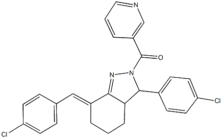 7-(4-chlorobenzylidene)-3-(4-chlorophenyl)-2-(3-pyridinylcarbonyl)-3,3a,4,5,6,7-hexahydro-2H-indazole 结构式